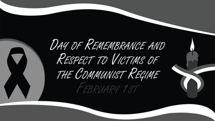 Day of Remembrance and Respect to Victims of the Communist Regime vector banner design with geometric shapes in black and white on a horizontal background.