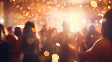 Blur people in party celebration at nightclub with festive lighting background. - obrazy, fototapety, plakaty