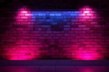 A brick wall illuminated from below with neon pink light