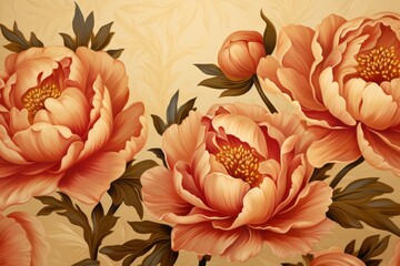 Beautiful peony flower background designed on golden background