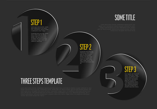 Simple dark gray three steps infographic template with yellow accent