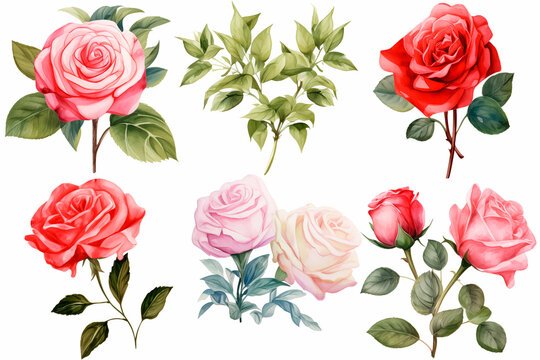 painted pink roses on a white background