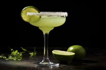  a lime margarita with a slice of lime on the rim and a lime wedge on the rim of the glass.