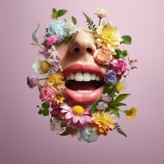 Blossom Muse. Woman's Radiant Beauty Combined with Floral Art
