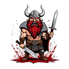 art of a Viking warrior vector illustration template, suitable for t shirt design, logo design, logo, isolated on transparent background.