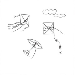 A kite in the clouds.A simple sketch drawn by hand.Summe in Doodle style.