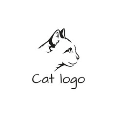 Vector black and white illustration of a cat in minimalist style. Can be used for logo and print on any background