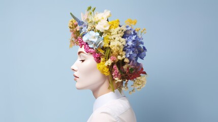 Floral Reverie. Artistic Collage Depicting a Woman's Thoughts
