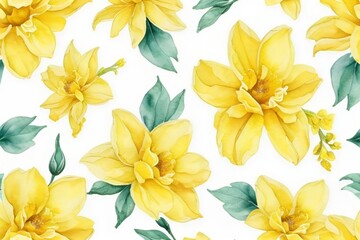 Fototapeta na wymiar yellow watercolor flowers seamless pattern generative Al