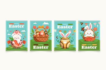 Set of Easter cards in flat style