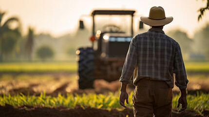 farmer in field with tractor