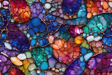  a close up of a multicolored wall made of pebbles  - obrazy, fototapety, plakaty