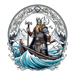 art of a Viking warrior vector illustration template, suitable for t shirt design, logo design, logo, isolated on transparent background. - obrazy, fototapety, plakaty
