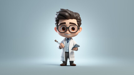Scientist 3D cartoon in uniform