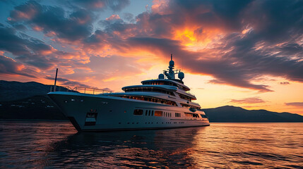 grand yacht de luxe en mer près des côtes - obrazy, fototapety, plakaty