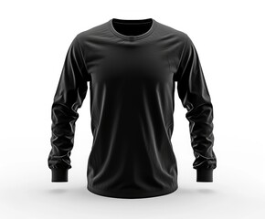 Black long sleeve t-shirt isolated on a white background. Mockup blank sportswear front view.