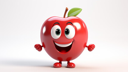 Animation 3D cartoon of red apple in white background