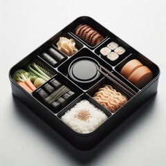 black food container on white