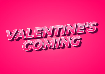 Valentine's coming. Text effect in 3D look. Gradient Pink color