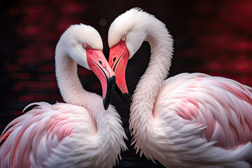 Naklejka premium Pink flamingos closeup animal portrait