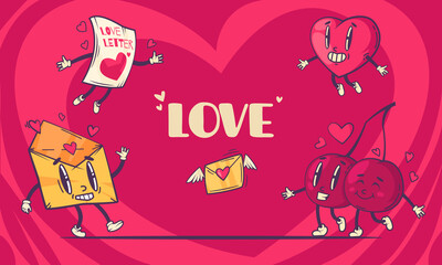 Obraz premium Hand drawn groovy love background