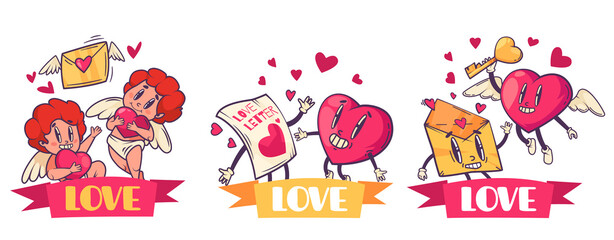 Fototapeta premium Hand drawn groovy love characters