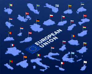 Isometric European union territory illustration - obrazy, fototapety, plakaty