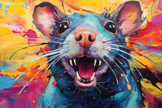  a painting of a rat with it's mouth open and it's mouth wide open with it's mouth wide open.