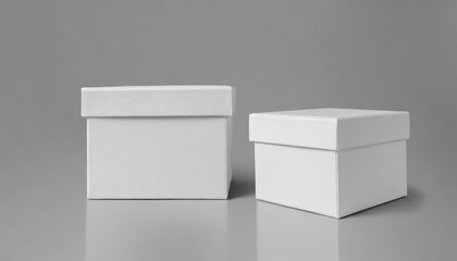 two white textured boxes packaging mockup isolated in gray studio - obrazy, fototapety, plakaty