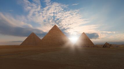 Giza Pyramid Complex at sunset - Cairo, Egypt 
