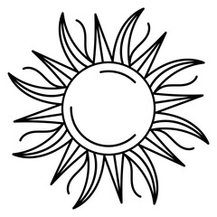 Sun isolated on a transparent. Vector illustration in outline style. For cards, logo, decorations, invitations, boho designs.