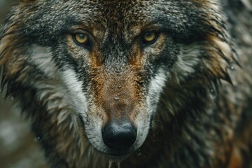 Portrait of a wolf in rain 
