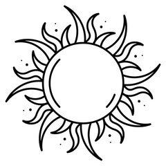Sun isolated on a transparent. Vector illustration in outline style. For cards, logo, decorations, invitations, boho designs.