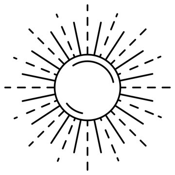 Sun isolated on a transparent. Vector illustration in outline style. For cards, logo, decorations, invitations, boho designs.
