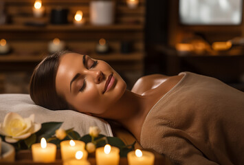 Obraz na płótnie Canvas Woman relaxing in spa salon and doing facial treatments