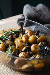 Baked potatoes with mushrooms and onions