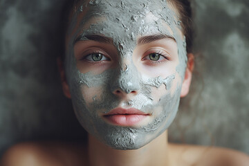 Happy woman in salon doing face mask, cosmetology and spa treatments for healthy skin