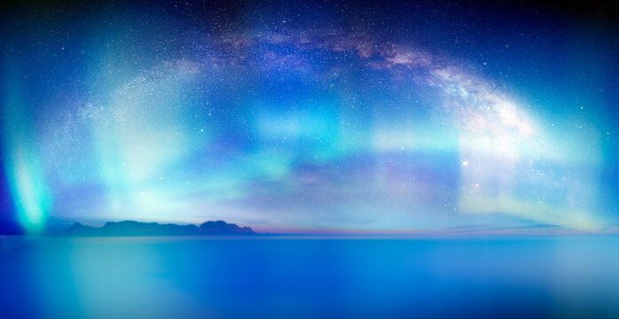Our galaxy is Milky way spiral galaxy with aurora borealis 