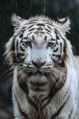 white tiger enjoying in a rain