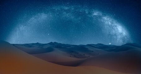 Amazing Milky Way over the sand dunes of Sahara Desert - Sahara, Morocco - obrazy, fototapety, plakaty