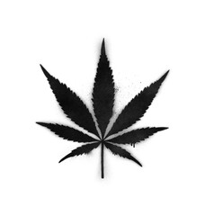 Graffiti-style cannabis leaf symbol stencil with spray paint effect isolated on transparent background