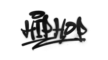 Word ‘Hip Hop’ written in graffiti-style lettering with spray paint effect isolated on...