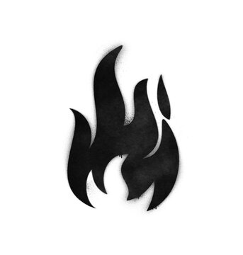 Graffiti-style flame symbol stencil with spray paint effect isolated on transparent background