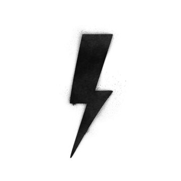 Graffiti-style lightning bolt symbol stencil with spray paint effect isolated on transparent background