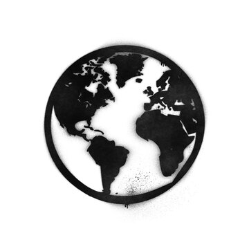 Graffiti-style Earth globe stencil with spray paint effect isolated on transparent background
