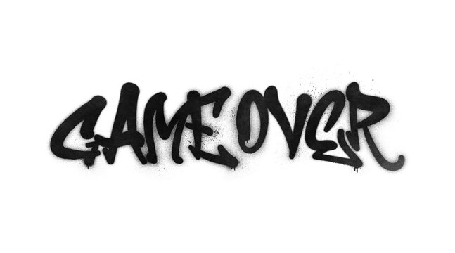 Words ‘Game Over’ written in graffiti-style lettering with spray paint effect isolated on transparent background