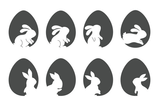 Rabbit silhouette on Easter egg background greeting card decorative elements
