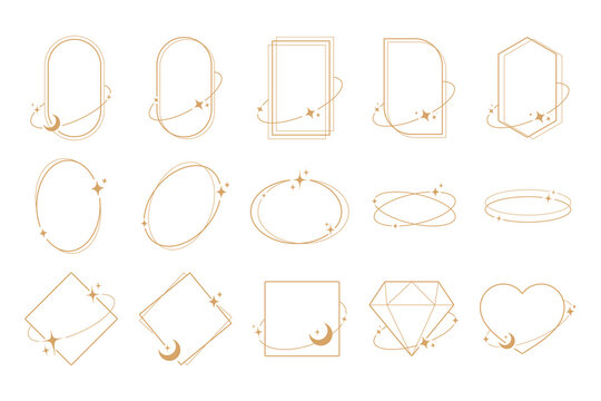 Simple modern aesthetic line elements Modern geometric linear frame with sparkling stars.