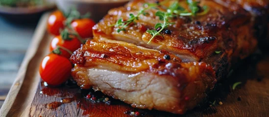 Fotobehang cooked pork belly slice © 2rogan