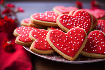 Red Heart Shaped Valentine's Day Sugar Cookies